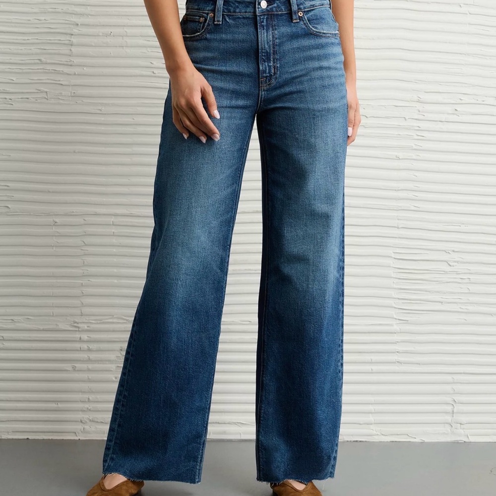 American Eagle Dark Blue  Super High Rise Baggy Wide Leg Jeans 6 - Picture 9 of 9